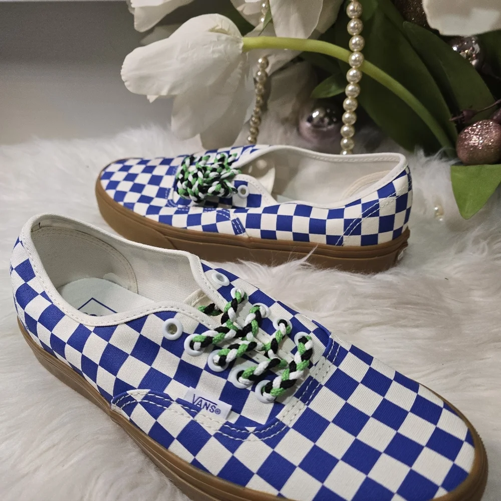 Vans Authentic Checkerboard Blue Gum Braided Laces Casual womens Shoes Size9.5